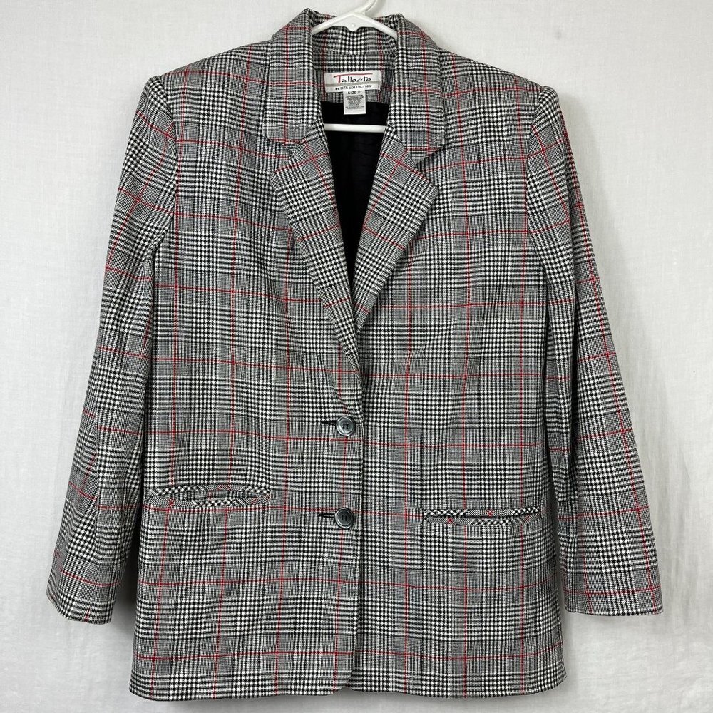 Talbots Houndstooth Plaid Cotton Blazer Women SP Oversized Academia‎ US Made 90s